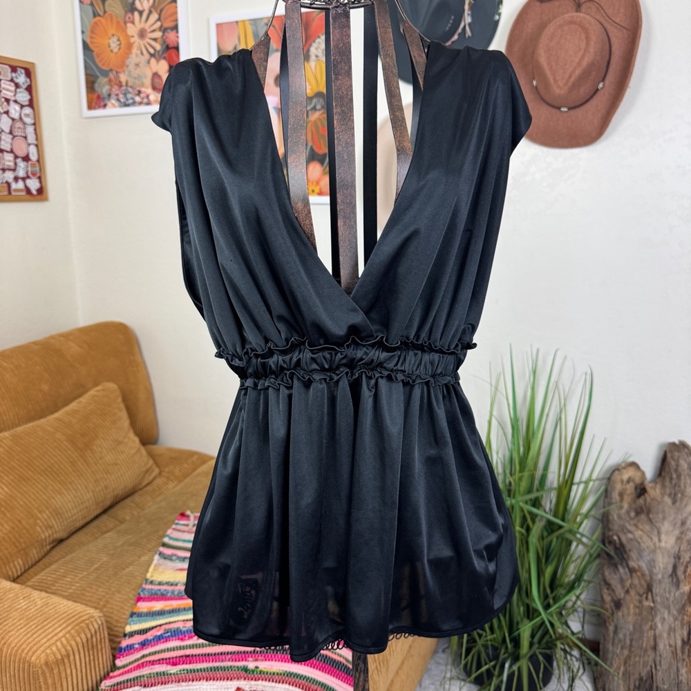 Metro 7 Black V-Neck Satin Tank Top
